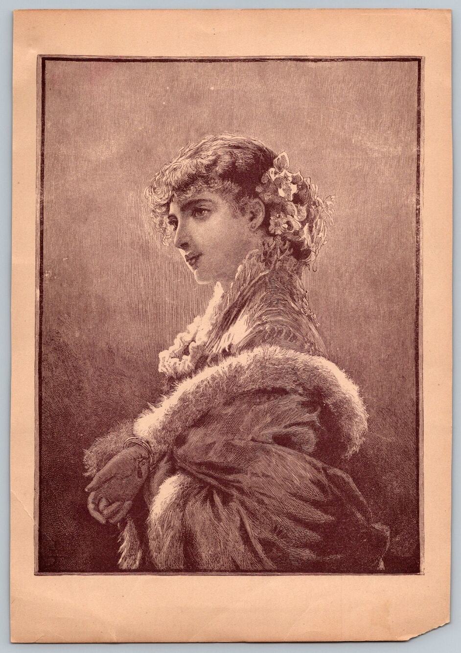 Antique c1880s Dressed For The Opera Tofano Book Plate Art Print Pretty Woman
